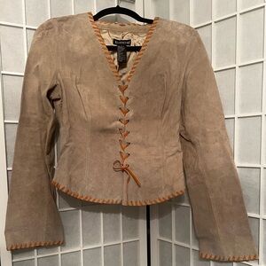 BEBE Pocahontas Suede 100% Genuine Leather Lace-Up Tan Top Jacket
